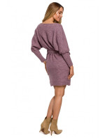 model 18003591 Zavinovací svetrové šaty se zavazováním heather - Moe