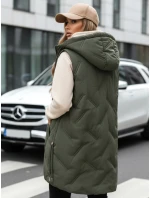 Dámská dlouhá prošívaná vesta s kapucí zelená Dstreet model 21991378 - FashionStreet
