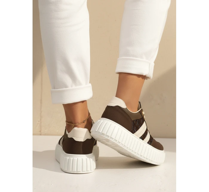 Dámske kožené tenisky na hrubej platforme hnedej farby FashionStreet ZY1392 Dámske kožené tenisky na hrubej platforme hnedej farby FashionStreet ZY1392