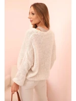 Dámsky sveter s výstrihom do V a gombíkmi béžovej farby