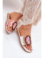 Klapki Damskie Płaskie Z Ozdobną Klamrą Białe Luwam Klapki Damskie Płaskie Z Ozdobną Klamrą Białe Luwam