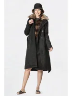 Čierny dámsky kabát s kožušinou (SASKIA)
