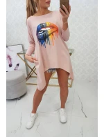 Oversize blúzka s potlačou dúhových pier tmavo púdrovo ružová Oversize blúzka s potlačou dúhových pier tmavo púdrovo ružová