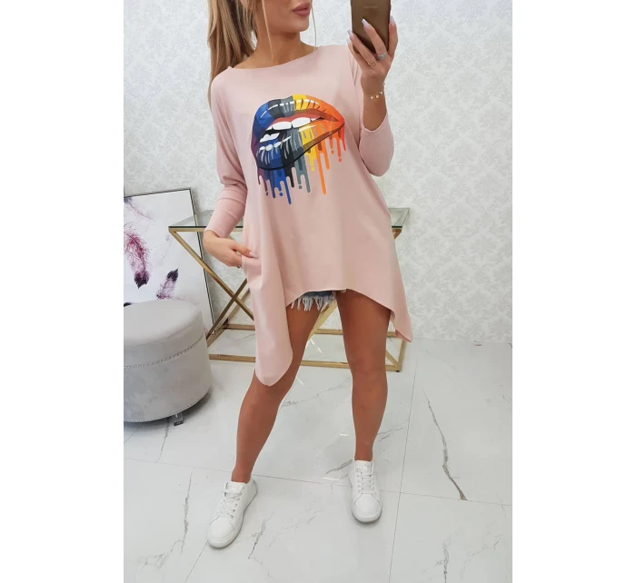 Oversize blúzka s potlačou dúhových pier tmavo púdrovo ružová Oversize blúzka s potlačou dúhových pier tmavo púdrovo ružová