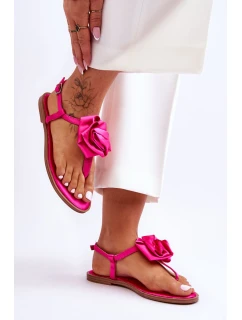 Damskie Sandały Japonki Z Materiałową Różą Fuksja Carisma