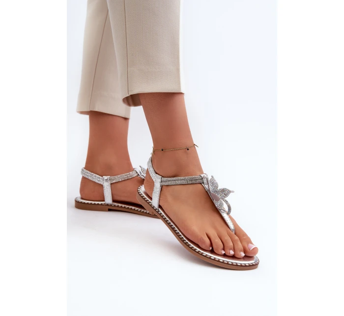 Dámské Ploché Sandály S Ozdobným Stříbrné model 21662037 - EVENTO