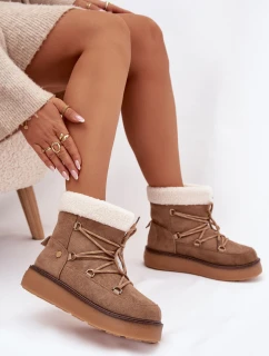 Dámske snežnice na platforme so šnúrkami - svetlohnedé Roselya