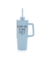 EVERY DEJ IS GUD DEJ - svetlomodrý cestovný hrnček s priehľadným viečkom 900 ml