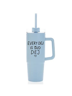 EVERY DEJ IS GUD DEJ - svetlomodrý cestovný hrnček s priehľadným viečkom 900 ml