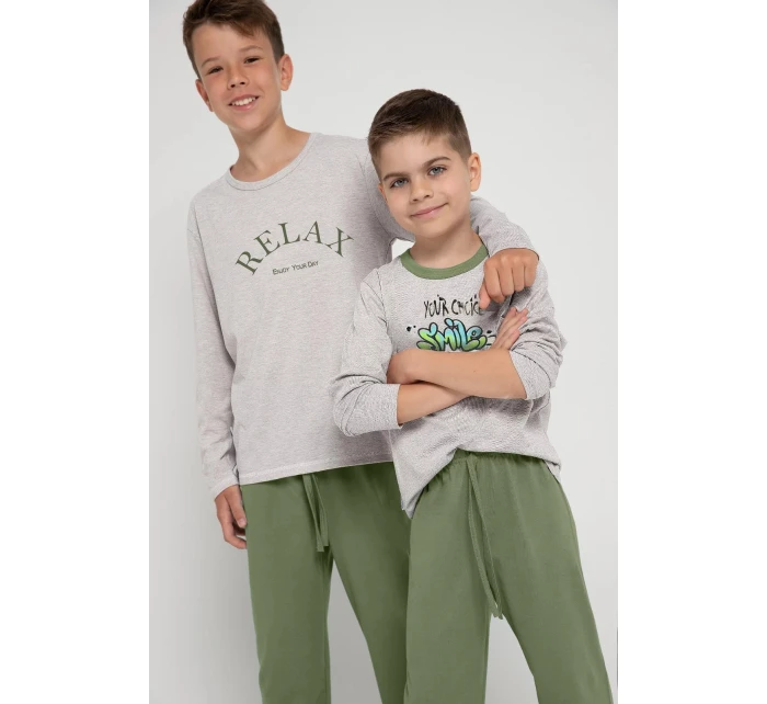 Chlapecké pyžamo Světle béžová s tmavě zelenou - Taro model 19375517 Chlapecké pyžamo Světle béžová s tmavě zelenou - Taro model 19375517