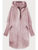 Dlhý vlnený prehoz cez oblečenie typu "alpaka" v špinavo ružovej farbe s kapucňou (908)