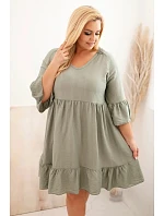 Dámské viskózové šaty Plus Size s model 22128545 ozdobou khaki - K-Fashion