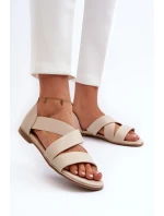 Skórzane Sandały Ze Ściągaczem Beżowe Apulia Skórzane Sandały Ze Ściągaczem Beżowe Apulia