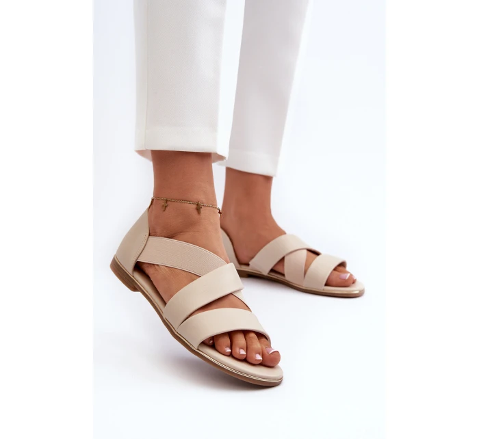 Skórzane Sandały Ze Ściągaczem Beżowe Apulia Skórzane Sandały Ze Ściągaczem Beżowe Apulia