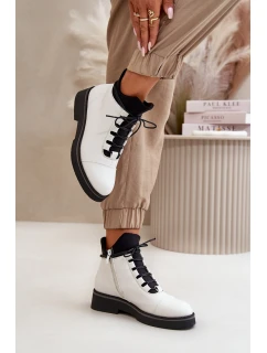 Botki Damskie Ocieplane Z Niską Cholewką Eko Skórzane Białe