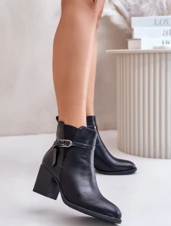 Botki Damskie Na Obcasie Słupku Ocieplane Z Paskiem Czarne Zinithia