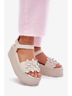 Dámské Kožené Sandály Na Platformě Béžové model 21701881 - CheBello