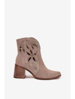 Botki Damskie Ażurowe Z Naturalnego Zamszu Na Słupku Zazoo 3690 Beżowe