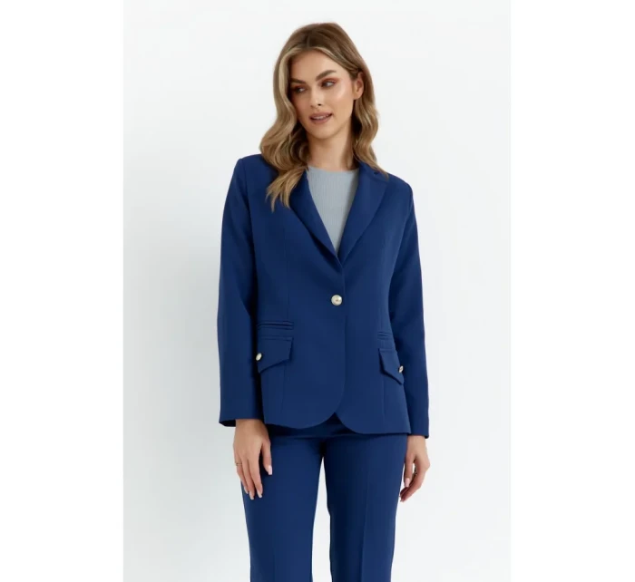 K141 Sako s dvojitým vreckom a klopou - tmavomodré