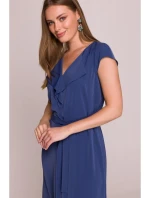 model 21154812 Šaty bez rukávů s volánkovým výstřihem modré - STYLOVE