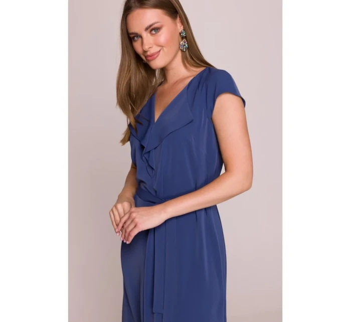 model 21154812 Šaty bez rukávů s volánkovým výstřihem modré - STYLOVE