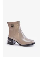 Lakované členkové topánky s podpätkom zateplené sivé Lakované členkové topánky s podpätkom zateplené sivé