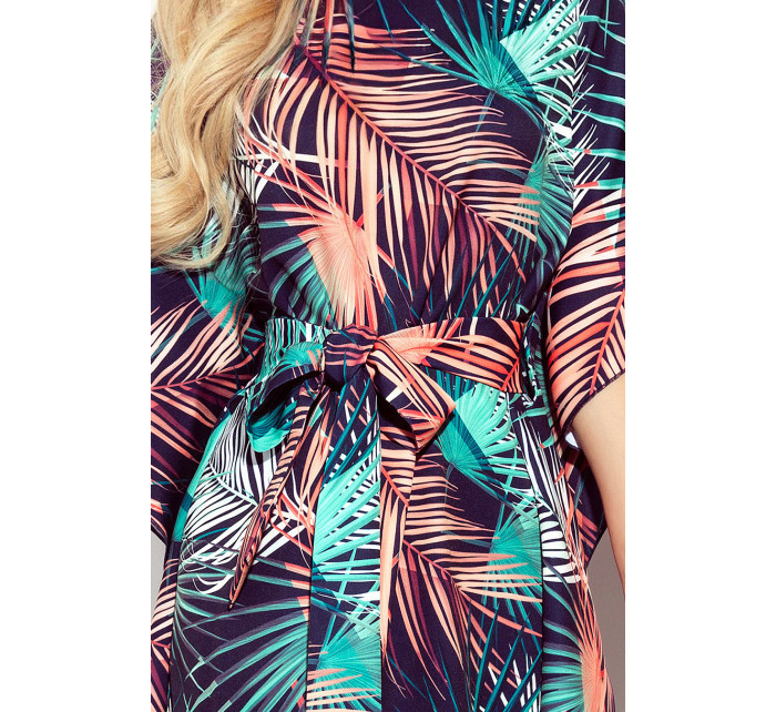 SOFIA - Dámske motýlikové šaty so zaväzovaním v páse a so vzorom palmových listov 287-20