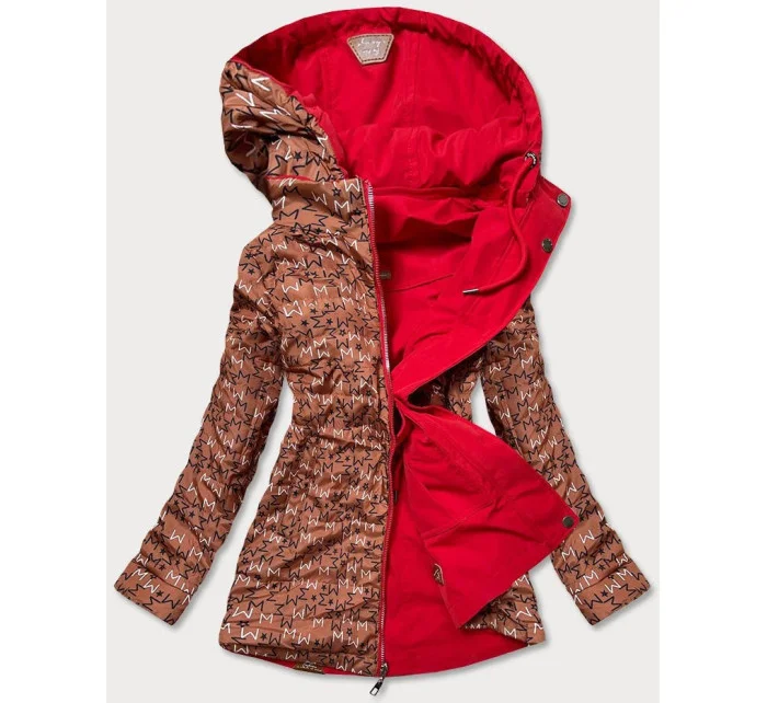 Červená dámska obojstranná bunda - parka / prešívaná (CAN-621) Červená dámska obojstranná bunda - parka / prešívaná (CAN-621)