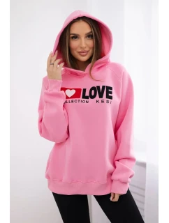 Zateplená bavlněná mikina s kapucí světle růžová