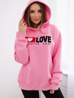 Zateplená bavlněná mikina s kapucí světle růžová