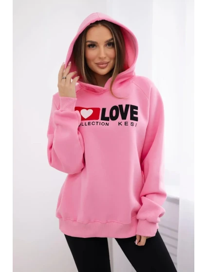 Zateplená bavlněná mikina s kapucí světle růžová