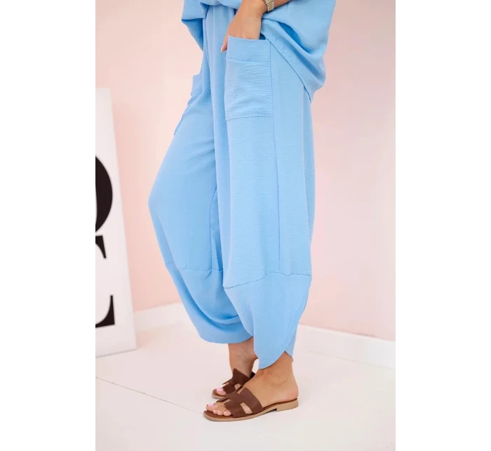 Komplet z viskózy halenka + kalhoty modrý