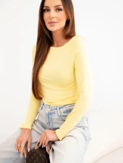 Dámska blúzka z viskózy so širokým výstrihom a dlhými rukávmi žltá