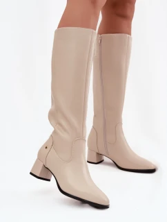 Kožené Zateplené Dámské Na Podpatku  Béžové model 21728443 - Maciejka