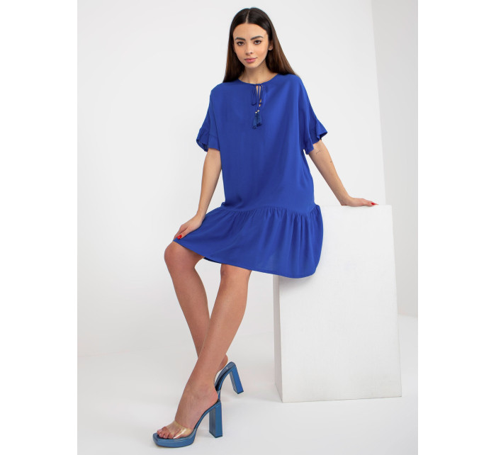Sindy SUBLEVEL kobaltovo modré viskózové šaty s volánmi