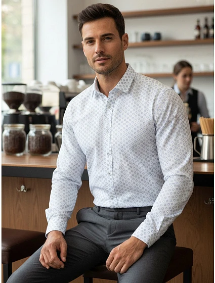 Pánska košeľa DX2438 bielo-modrá - FashionStreet