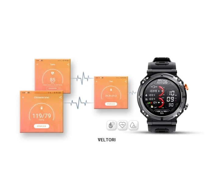 VELTORI VT130-1 Smartwatch Čierny silikónový remienok VELTORI VT130-1 Smartwatch Čierny silikónový remienok