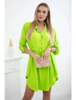Šaty so zapínaním na gombíky a viazaním v páse neónovo zelenej farby Šaty so zapínaním na gombíky a viazaním v páse neónovo zelenej farby