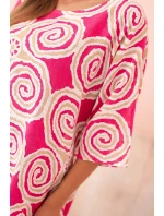 Dámská bavlněná blůza s model 21202205 vzory a ohrnutým rukávem fuchsie - K-Fashion