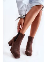 Zamszowe Botki Na Masywnym Obcasie Laura Messi 2519 Brązowe