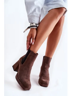 Zamszowe Botki Na Masywnym Obcasie Laura Messi 2519 Brązowe