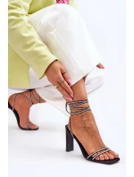 Eleganckie Wiązane Sandały Z Dżetami Czarne Nessy Eleganckie Wiązane Sandały Z Dżetami Czarne Nessy