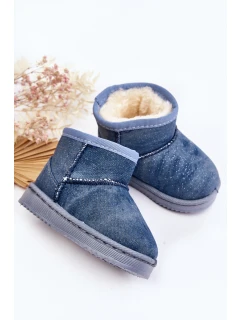 Dziecięce Śniegowce Botki Z Brokatem Niebieskie Sulinne