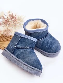 Dziecięce Śniegowce Botki Z Brokatem Niebieskie Sulinne