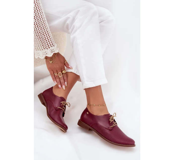 Dámské kožené elegantní šněrovací polobotky model 21707326 bordó - Zazoo