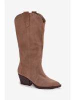 Skórzane Zamszowe Kozaki Kowbojki Damskie Ocieplane Khaki Urselle