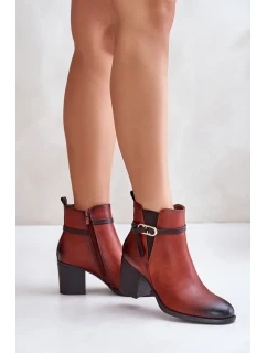 Dámske členkové topánky na podpätku s remienkom Brown Zinithia