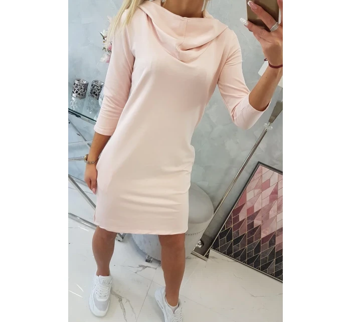 Šaty s kapucňou a vreckami púdrovo ružové