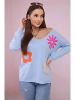 Svetrová halenka s květinovým vzorem modrý