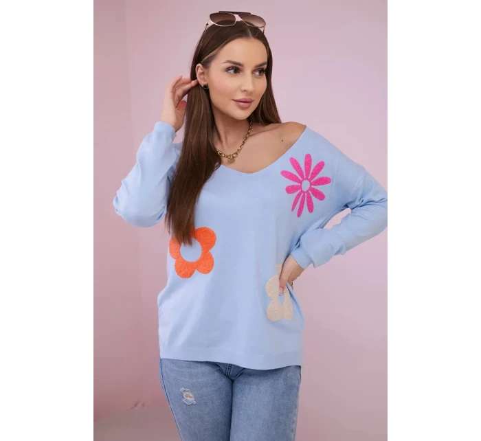 Svetrová halenka s květinovým vzorem modrý